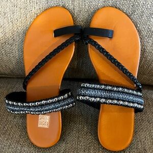 SHEIN size 37 toe strap black and silver sandals